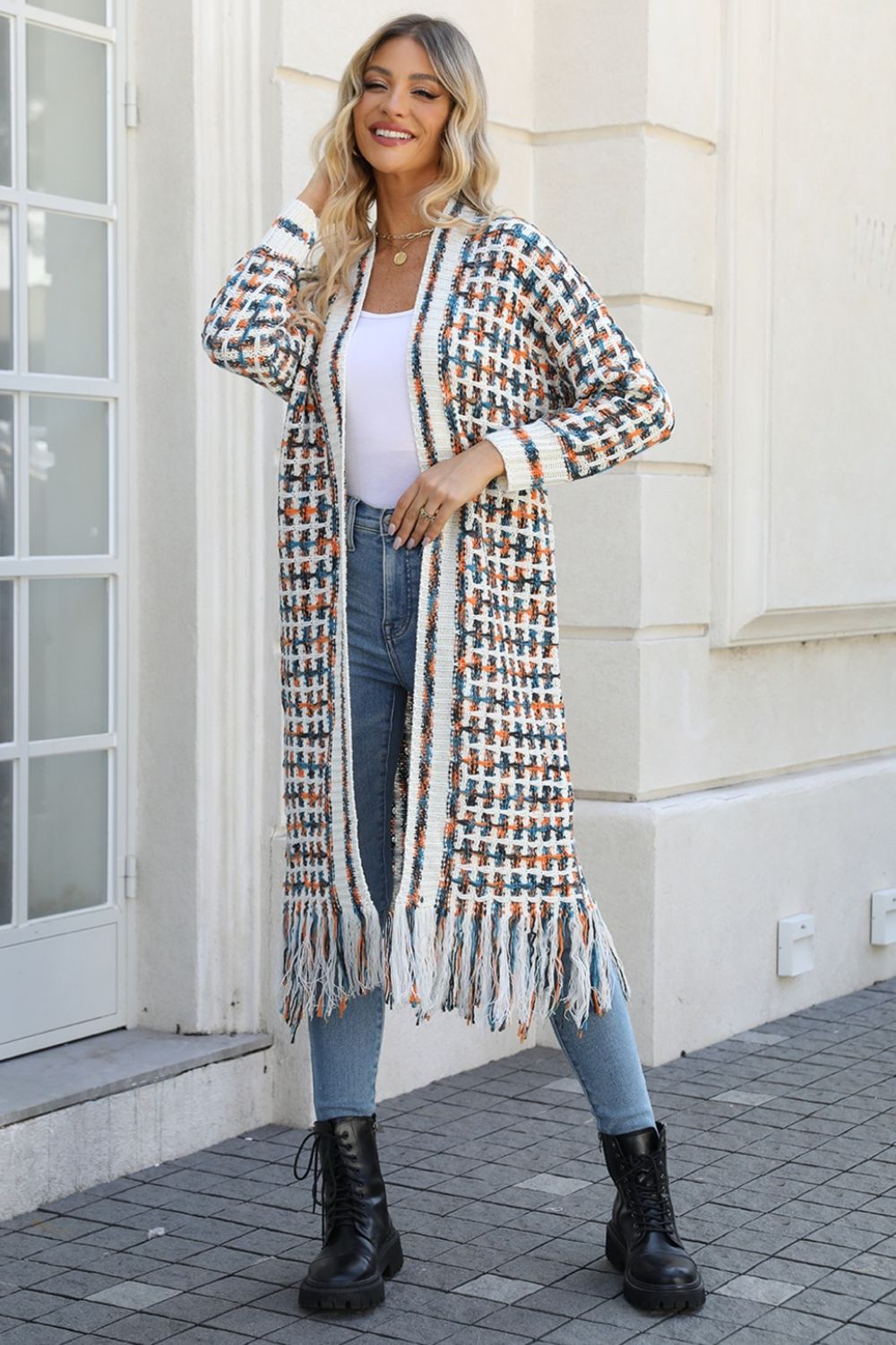 Multicolored Open Front Fringe Hem Cardigan - Zen Allure Beauty®️