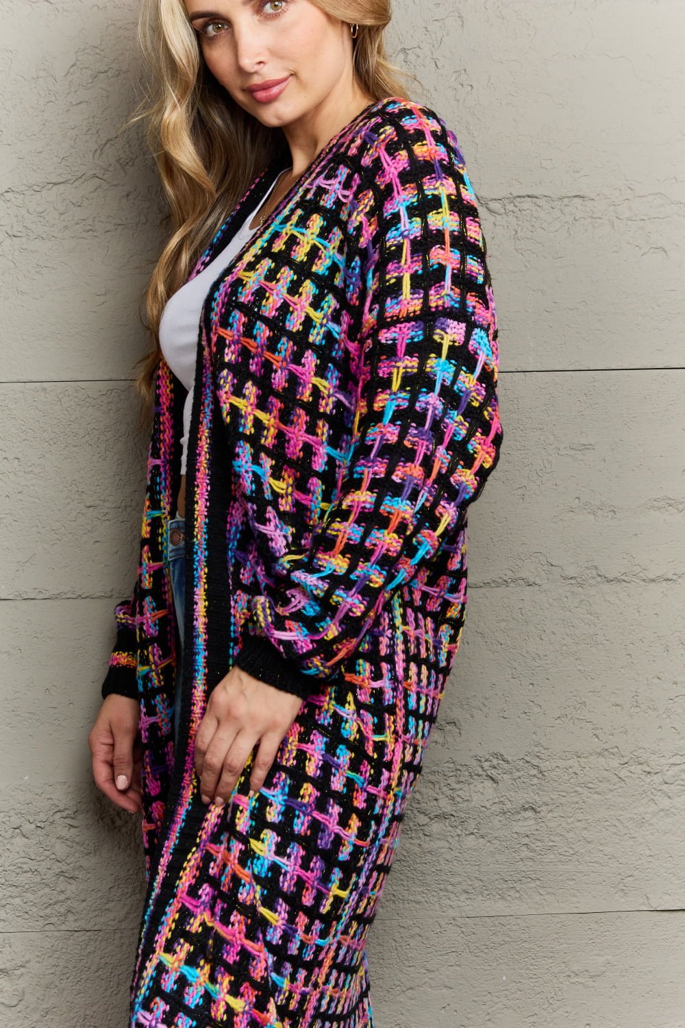 Multicolored Open Front Fringe Hem Cardigan - Zen Allure Beauty®️