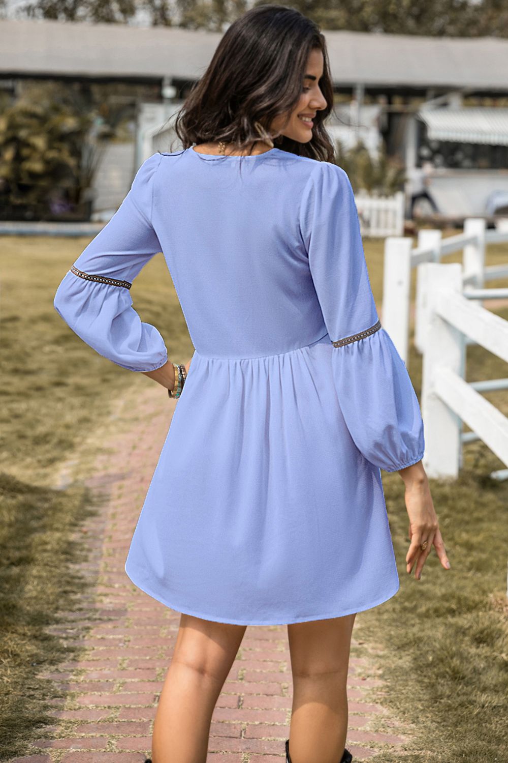 Notched Neck Long Sleeve Mini Dress - Zen Allure Beauty®️