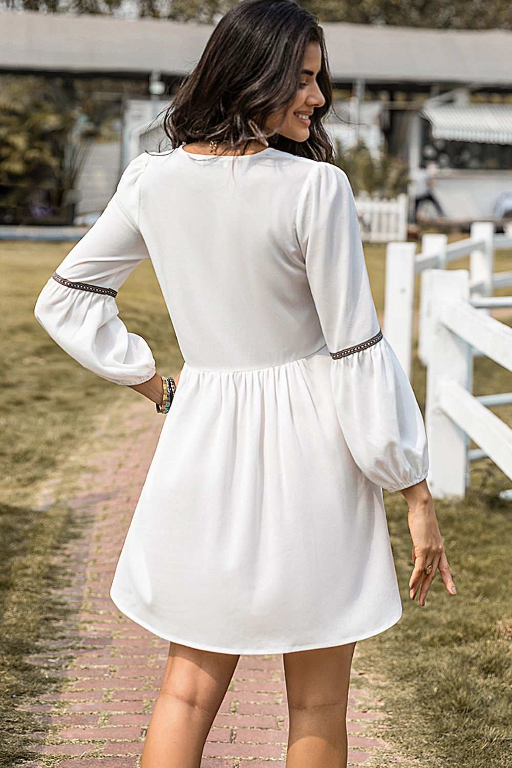 Notched Neck Long Sleeve Mini Dress - Zen Allure Beauty®️