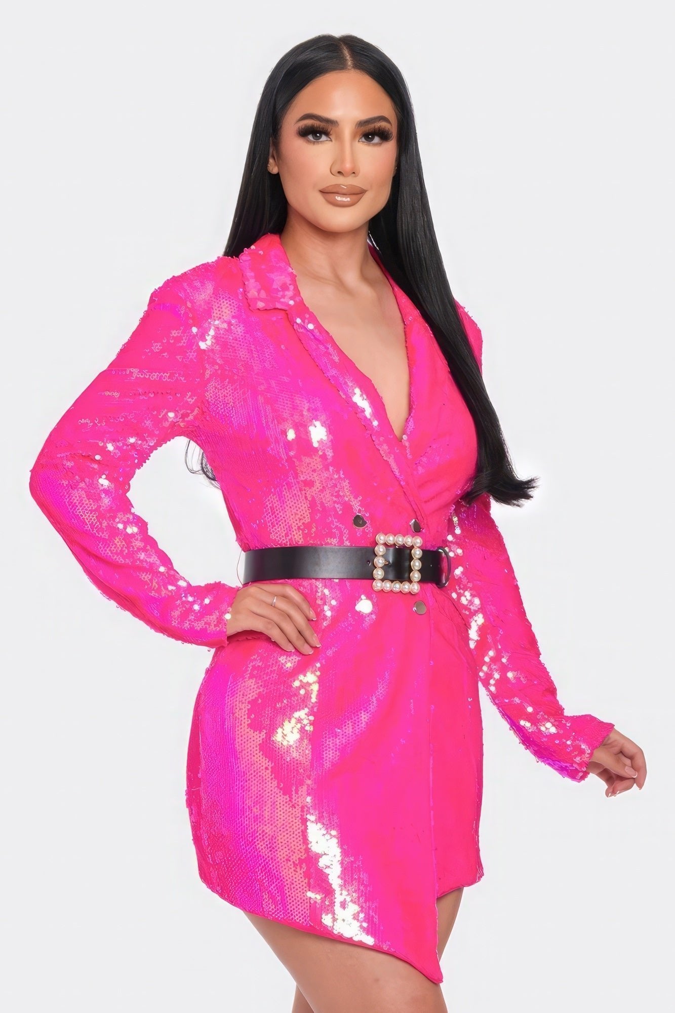 Pearl Belted Sequin Blazer Mini Dress - Zen Allure Beauty®️