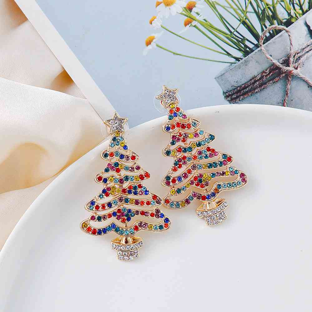 Rhinestone Alloy Christmas Tree Earrings - Zen Allure Beauty®️