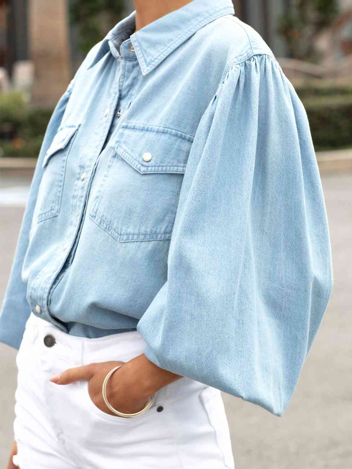 Snap Down Puff Sleeve Denim Jacket - Zen Allure Beauty®️