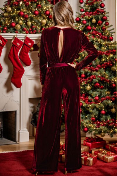 Tie Waist Long Sleeve Wide Leg Jumpsuit - Zen Allure Beauty®️