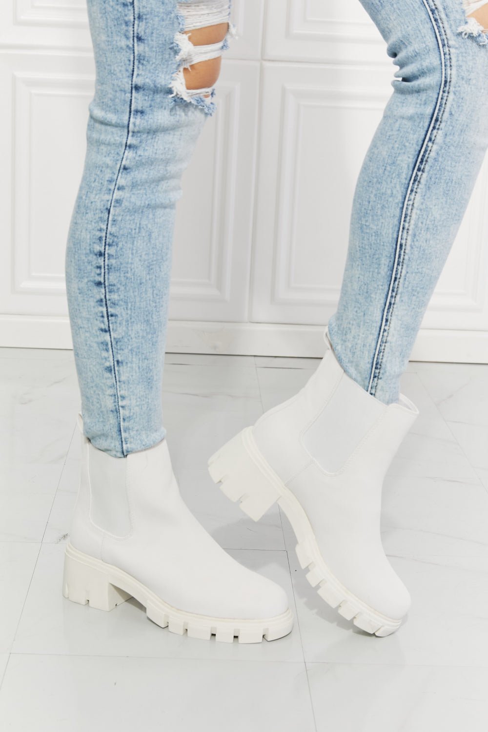 Work For It Matte Lug Sole Chelsea Boots in White - Zen Allure Beauty®️