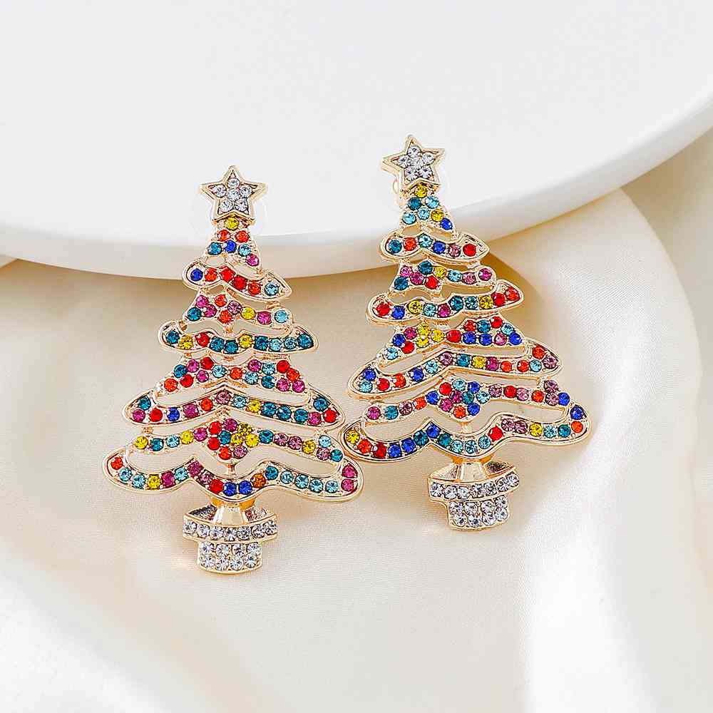Rhinestone Alloy Christmas Tree Earrings